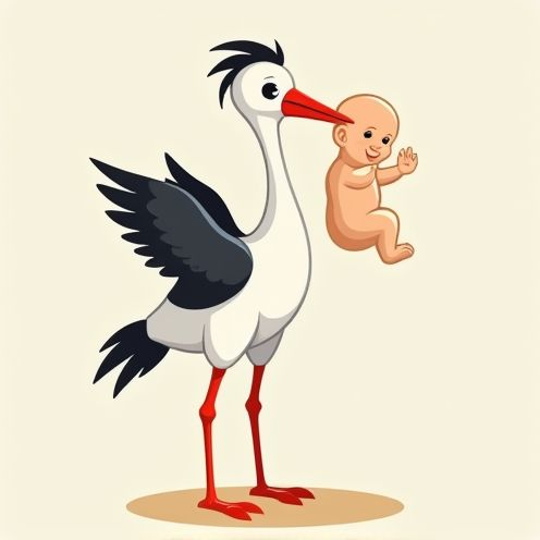 Stork carrying a baby