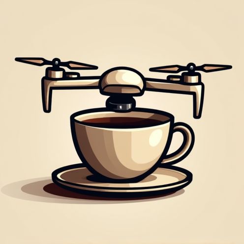 Coffee cup with a quad-drone design