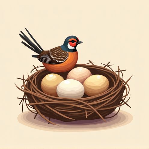 Nest with quail and eggs